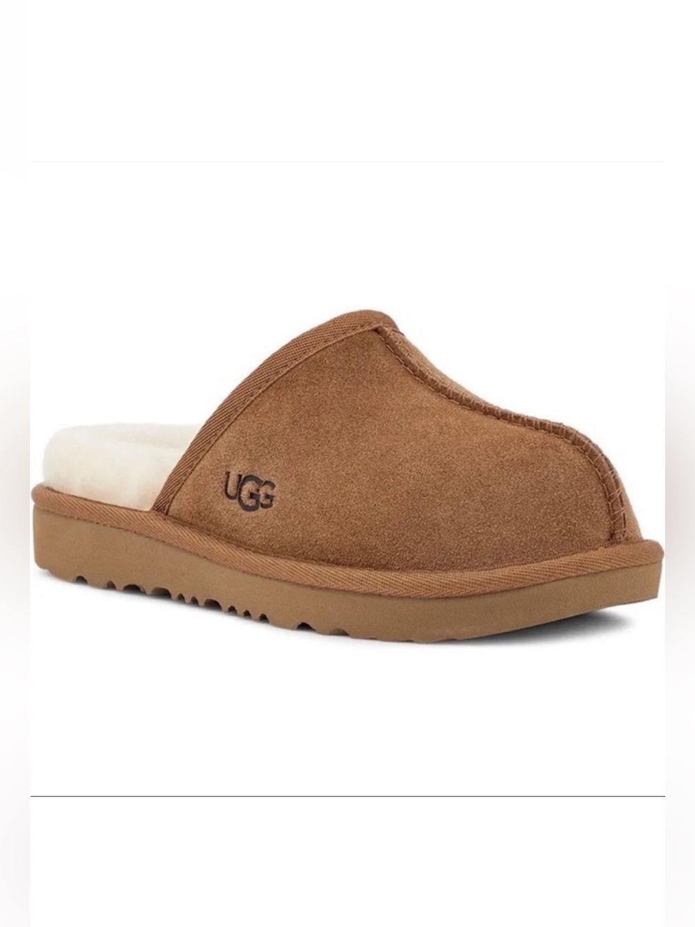 UGG Keegan Chestnut Suede Shearling Slide Slippers Big Kids 2M Cozy Winter Shoes
